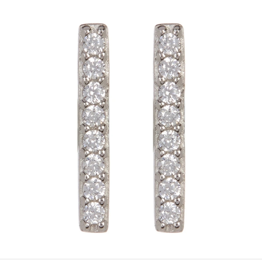 Sterling Silver Swarovski Crystal Accented Bar Stud Earrings
